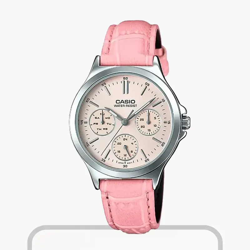 Casio Enticer Cream Dial Pink Leather Ladies Watch- LTP-V300L-4A